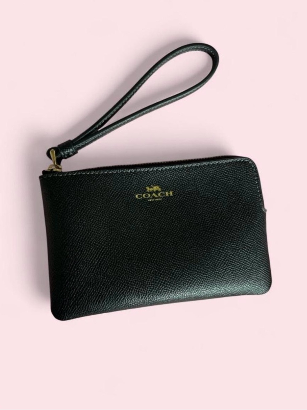 Coach Black Leather Wristlet with Gold Logo
